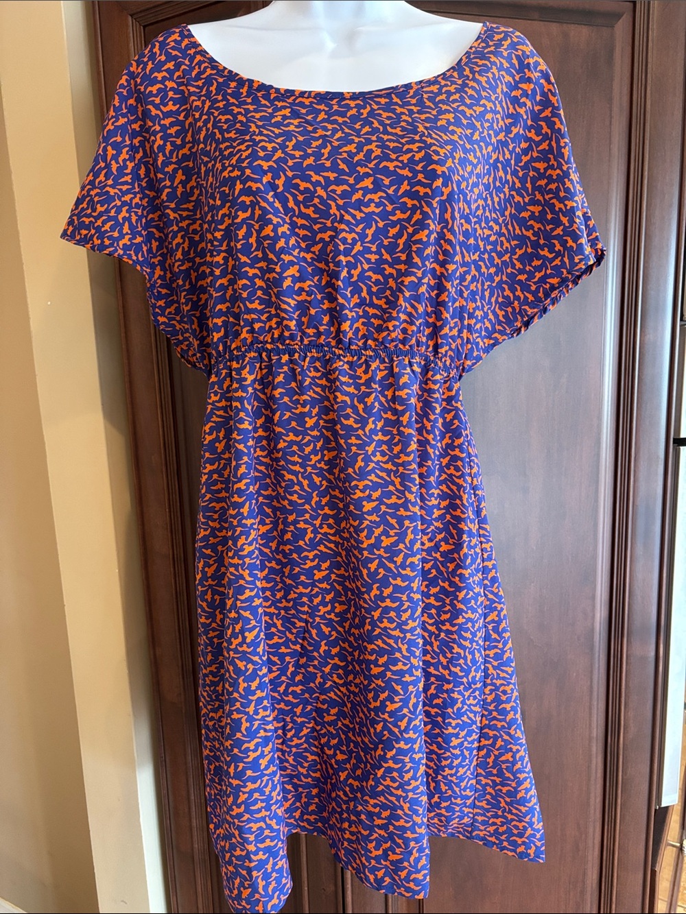 Kiwi Blue Midi Skirt with Orange Print and Front Tie